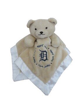 Baby Fanatics Detroit Tigers Tan Bear White Satin Trim 13"Security Blanket Lovey
